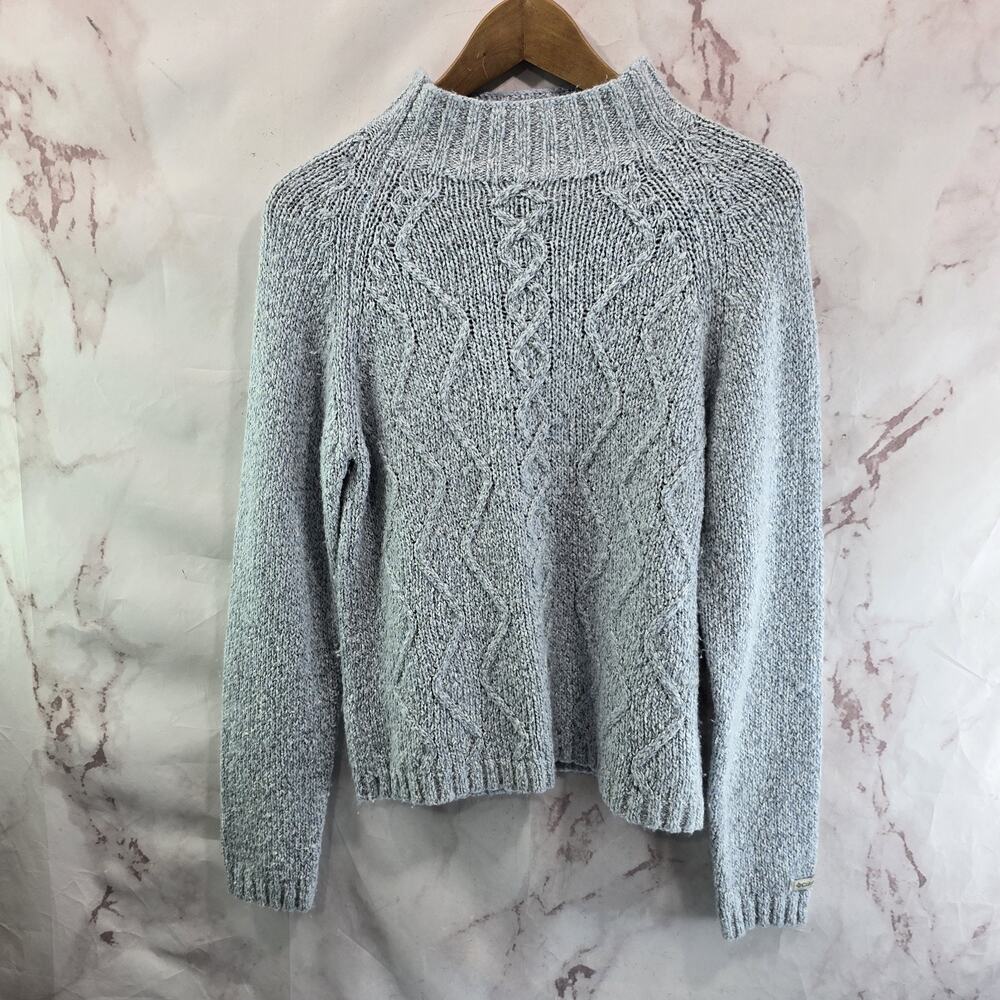 Vintage Columbia Sweater Womens Small Light Blue Cable Knit Mock Neck 90s Y2K